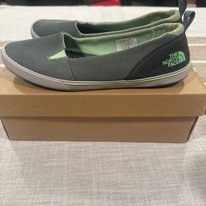 The North Face Women's Slip-On Flats in Gray with Mint Accents